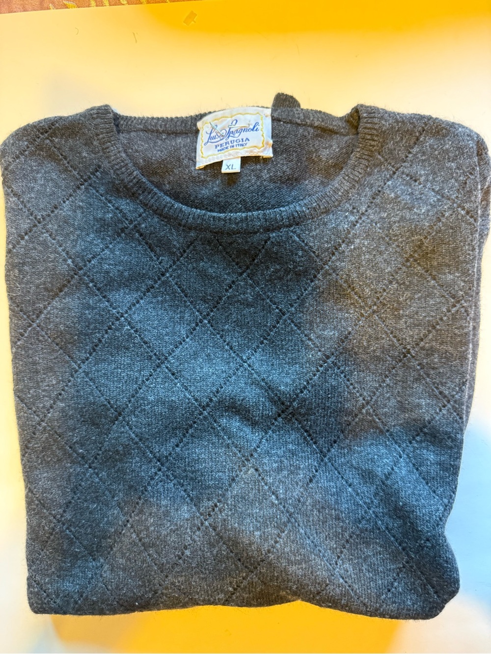 Luisa Spagnoli Vintage Italian Dark Grey Argyle Wool Angora Blend Sweater XL